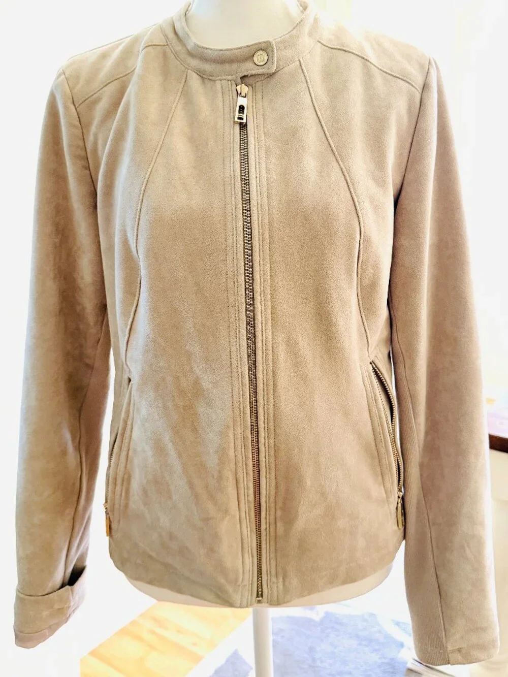 Sophisticated Ivanka Trump jacket- crafted from a soft, tan faux-suede fabric <3 - Picture 2 of 6